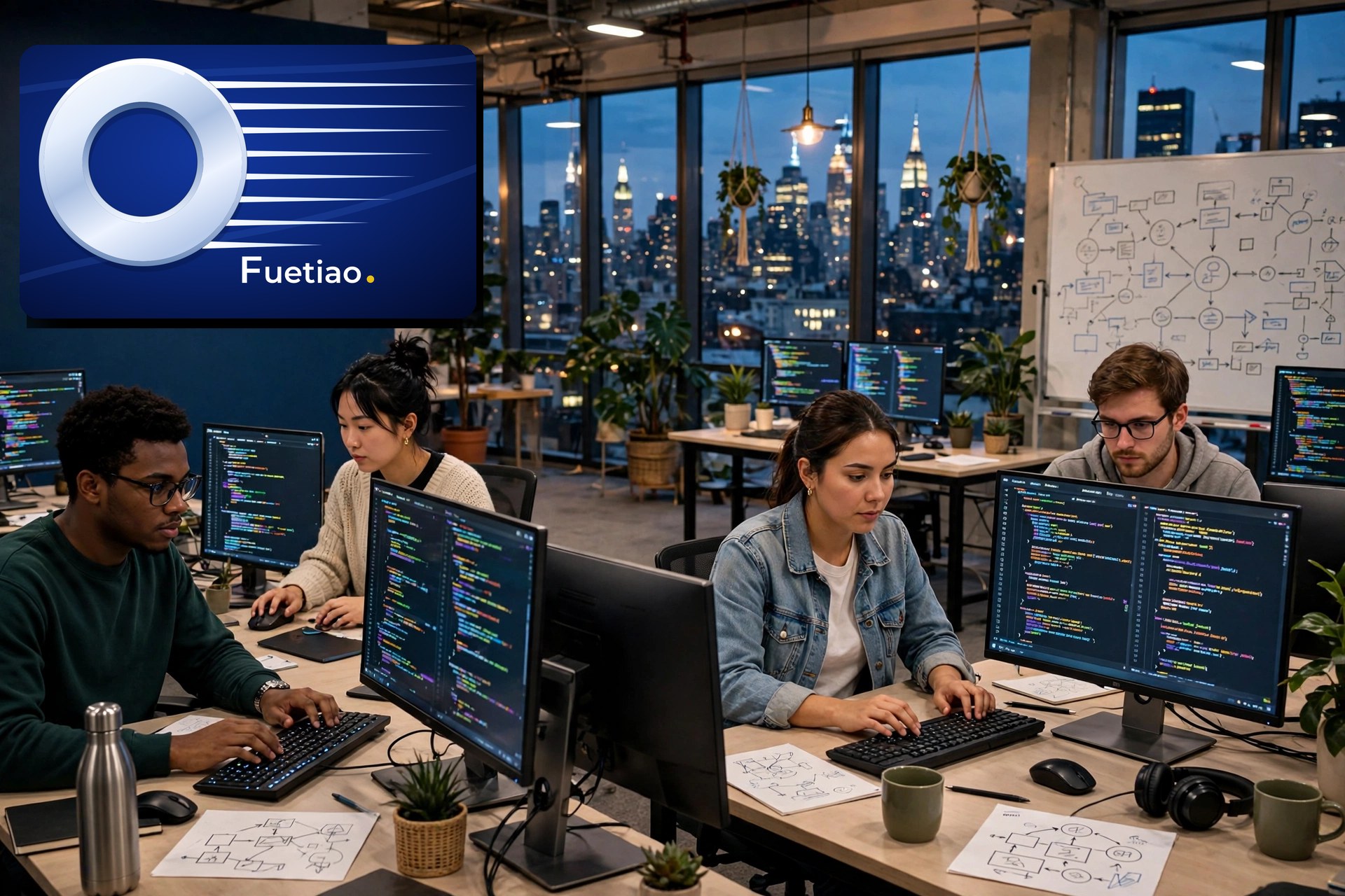 Oficina Fuetiao en Nueva York de noche